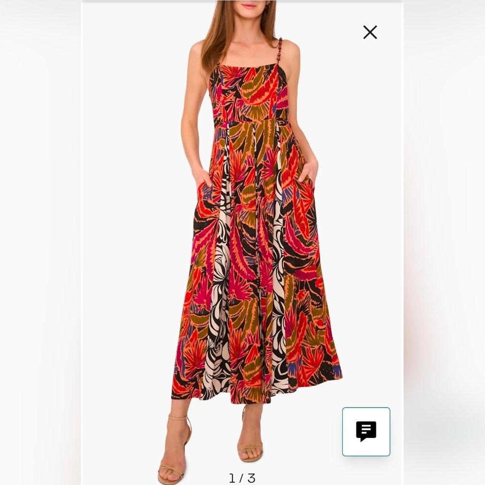 Vince Camuto Floral Mixed Inverse Pleat Maxi Dress Boho A-Line Size S